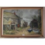 Gerald Phillips Boats and Cottages oil on canvas signed 49 x 75 cm