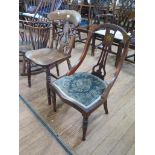 A turned beech kitchen chair, with pierced baluster shape splat, and an Edwardian inlaid lady's