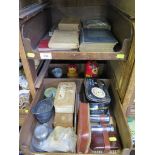 A 1940s brass directional lantern, a set of kitchen scales, a Bavarian pipe, various books and other