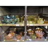 A collection of Victorian and later orange carnival and pressed glass, including baskets, vases