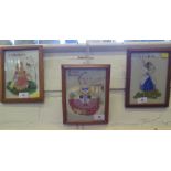A set of three 3-dimensional paintings on glass, the layers of glass depicting Little Miss Muffet,