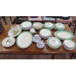 A 1930s Crown Ford dinner service, with green and yellow bands, 45 pieces (one tureen lacking a