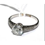 A single stone diamond ring set in platinum, approximately 80 to 90 points