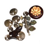 Two pairs of earrings, Art Nouveau buttons and a Trident tie-clip