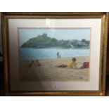 Steven Jones Family on the beach at Cricieth Castle oil on board signed 35 x 48 cm