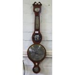 A George III mahogany and line inlaid banjo barometer, with hygrometer, thermometer, convex