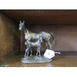 A bronze finish resin sculptures of a Mare and foal, modelled by D. Geenty, 17 cm
