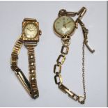 Two lady's gold wristwatches