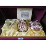A Zsolnay porcelain hand decorated dressing table trio, limited issue number 242/250, in