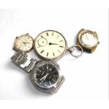 Three mens vintage wristwatches and a silver cased pocket watch, as found