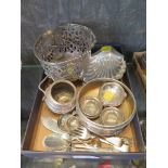 A collection of silver to include a basket, spoons, box (as found), salts and an Indian salt