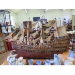 A scale model of a galleon in full sail, 126 cm long