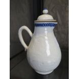 A Chinese sparrow beak jug and cover, with underglaze blue rim and white floral decoration, unmarked