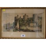 Henry George Walker (1876 - 1932) Conwy Castle colour etching signed in pencil 15.5 x 32.5 cm