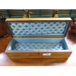 A late 19th century parquetry glove box, with brass inlay, the lid inlaid with mother of pearl and