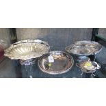 A collection of silver plated items to include two swing handle baskets