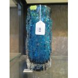 A Whitefriars Glass bark effect cylindrical vase, in kingfisher blue, 23 cm high