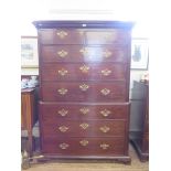 A George III mahogany chest on chest, the dentil moulded cornice over two short and three long
