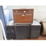A fitted tool box of engineering tools and a painted pine planked chest, 95 cm wide (2)