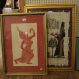 Two Egyptian papryus pictures, 61 x 42 cm and two Thai brass rubbings (4)