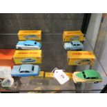 Dinky Toys: two-tone blue 162 Ford Zephyr Saloon, cream and green 159 Morris Oxford Saloon, light