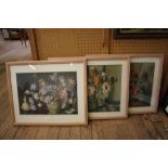 A set of three coloured prints Still lifes of flowers in vases 34.5cm x 49cm (3)