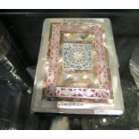 A vintage 1950s Sylva Emu brand chrome cigarette case with applied intricate mother of pearl and