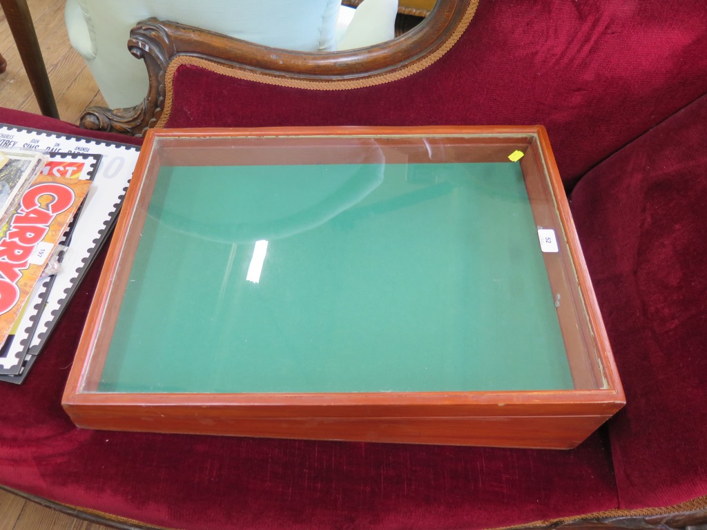 A table top display case, with sloping glazed top, 61 x 46 cm