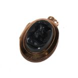 A Victorian pendant locket, set with large hardstone cameo of a soldier (possibly Alexander the