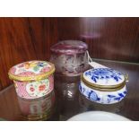 A Royal Worcester Connoisseur Collection pill box together with another unmarked with blue floral