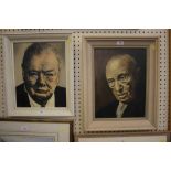 G.E. St. John-Loe Portrait of Sir Winston Churchill oil on board signed 37 x 29 cm and another by