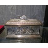 A Victorian silver box by Spink & Son, the sides embossed with strapwork and the coat of arms of the