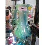 An Art Glass baluster vase by Leo Ward Terra Studios, Arkansas, the turquoise colour body with