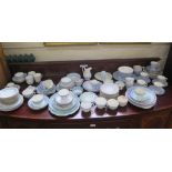 A large collection of various blue and white tea and dinnerwares, mostly late Victorian and