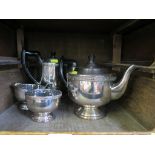 A silver plated tea pot, coffee pot, jug and bowl
