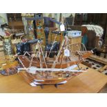 Two scale models of dhow, 78 cm and 56 cm long (2)