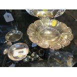 A continental silver dish together with two small silver dishes