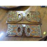 Two Victorian burr walnut and brass adustable book slides, with folding ends, 37 cm wide and 33 cm