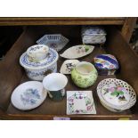 An assortment porcelain and pottery items comprises boxes, dishes, etc (11)