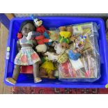 A Rosebud black doll 36cm, Trolls, Goofy, Snoopy, games and a selection of dolls' house furniture