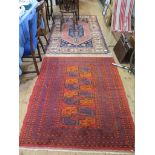 A Kazak rug, the blue pole medallion on a red field within a geometric leaf border, 127 x 208 cm,