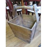 A continental square softwood bucket, with metal bracing, 41 cm square, 58 cm high