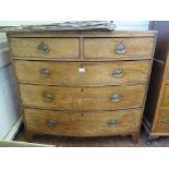 An early 19th century mahogany and line inlaid bowfront chest, with two short and three long