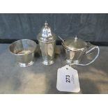 A three piece silver cruet set by Mappin & Webb