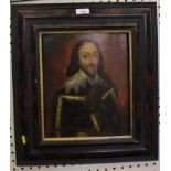 18th Century English School Half length portrait of King Charles I oil on panel (restored) 30 x 25