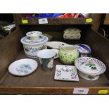 An assortment porcelain and pottery items comprises boxes, dishes, etc (11)