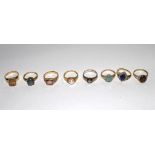 A miscellaneous collection of 9 carat gold gem set rings