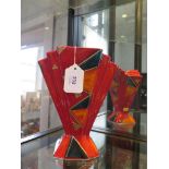 An Anita Harris Art Pottery fan shape vase, with triangular design, initialled S.J. 17 on the