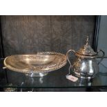 An Elkington & Co silver plated basket, an Elkington & Co lidded two handled bowl inscribed Ellan