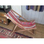 A vintage deck chair, 124cm with a John Lewis deck chair replacement canvas pack (with pins)